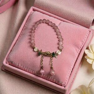 Pink/Clear Glass Beaded Bracelet with Elephant Pendant